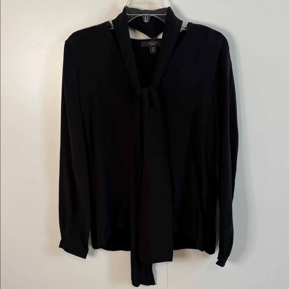 MaxMara Silk Black Blouse with Tie Neck | 6